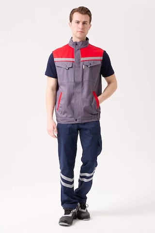 İş Yeleği Gabardin Kumas Yazlık Grikırmızı Reflektörlü Royal Hafif Nefes Alabilir Çok Cepli Gri-kırmızı