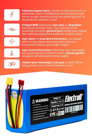Onvo Ov-011 Uyumlu Batarya Yüksek Kapasite Batarya 48v 15ah Pil Elektrikli Scooter Bataryası Mavi