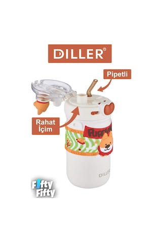 Dıller 520 Ml Tek Kapak Çift Kullanım Pipetli/pipetsiz Boyun Askılı/çelik Termos -ffdıllerd93renk Turuncu
