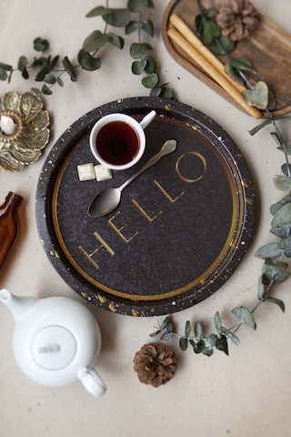 Milano Desenli Yuvarlak Metal Tepsi, 31,5 Cm