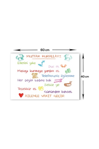 Decorita Renkli Mutfak Kuralları Cam Ocak Arkası Beyaz 40x60cm