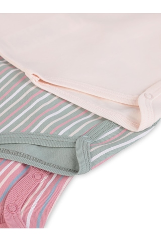 Civil Baby Çizgili İp Askılı 3 Lü 0-36 Ay Çıtçıtlı Badi - Pembe Açık Gül Kurusu