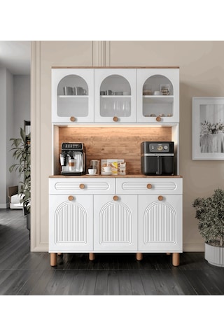 Rosa Kahve Köşesi - 140 Cm Mdf Mutfak Dolabı - Led Aydınlatmalı -