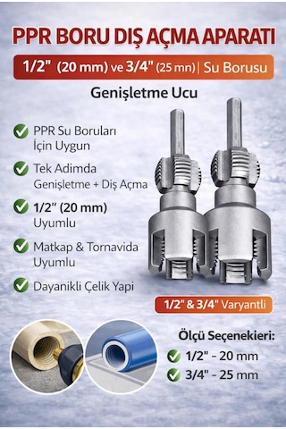 Pvc Pprc Boru İç Ve Dış Diş Açma Aparatı 20/25 Mm 2 Li Set