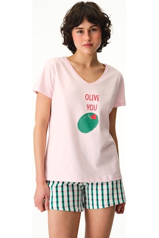 Penti Renkli Olive You Pamuklu Şort Pijama Takımı Çok Renkli