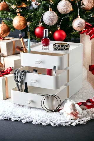 Çekmeceli Organizer Vera Home 3 Katlı Çok Amaçlı Masaüstü Düzenleyici Saklama Kutusu Çekmece Beyaz Beyaz