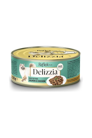 Plus Delizzia / Sos İçinde Parça Etli Somonlu & Tavuklu Yetişkin Kedi Maması 85g X 24 Adet
