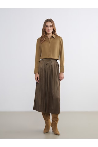 Lcwaıkıkı Classic Haki Oversize Saten Kadın Gömlek