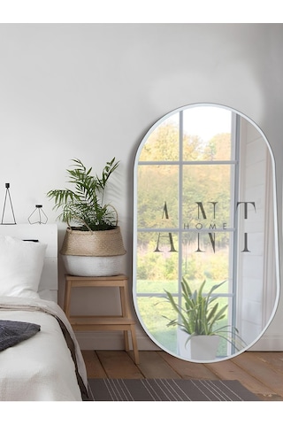 Dekoratif Ayna Duvar Aynası Konsol Aynası Mdf Elips Ayna 90x50 Cm 90 X 50 Beyaz