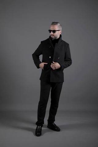 Ohepmoda Yaka Ve Kol Detaylı Erkek Kaşe Kaban Siyah