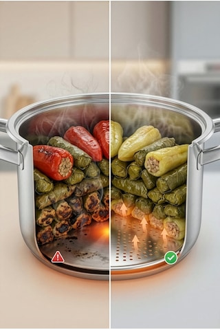 2'li Yanmaz Yapışmaz Tencere Dibi Koruyucu Dolma Ve Sarma Pişirme Aparatı Altlığı Açık Gri