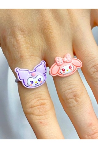 Kuromi Melodi İkili Arkadaşlık Yüzüğü - Renkli Ayarlanabilir Ve E Çok Renkli