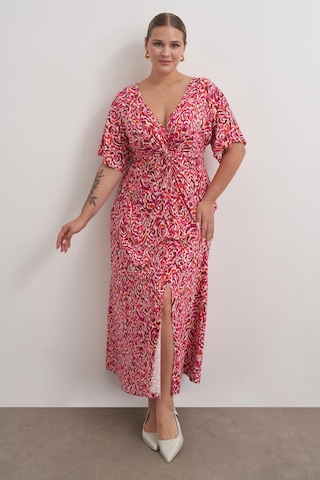 Önü Düğümlü Örme Elbise-1844 Pembe