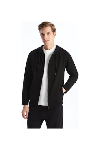 Lcwaıkıkı Basic Siyah Kapüşonlu Basic Erkek Fermuarlı Sweatshirt