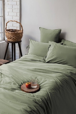 Savanna Forest 210 Tc 83 Tel Dijital Pamuk Yıkanmış %100 Pamuk Poplin Nevresim Takımı King Açık Yeşil