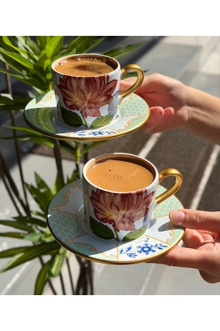 2 Kişilik Royal Flora Double Kahve Fincanı-5253 Çok Renkli