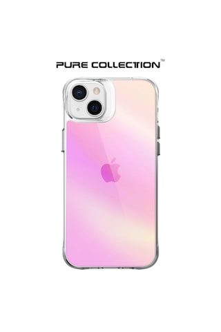 Bix iPhone Uyumlu 14 Plus / 15 Plus Pure Rainbow Renk Geçişli Şeffaf Kılıf Çizilmeye Dayanıklı Darbe Emici Pembe