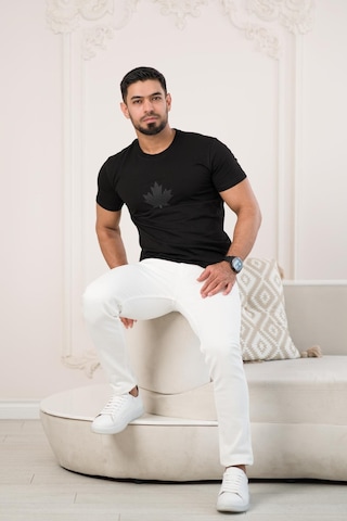 Paul Martin Bisiklet Yaka Önü Baskılı Pamuklu Basic Regular Fit T-shirt Siyah