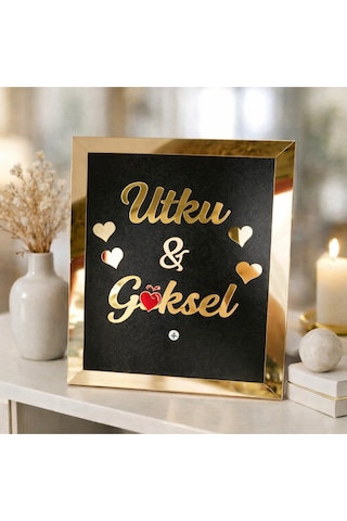 Kişiye Özel Masa İsimliği Dikdörtgen Model Şık Tasarım Altın Pleksi No 1040