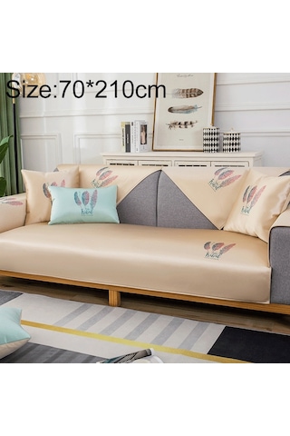 Sones Tüy Desenli Yazlık Buz İpek Kaymaz Tam Kapsamlı Kanepe Kılıfı, Boyut: 70x210cm Altın