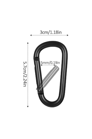 Microcase Profesyonel Karabin 5.7 Cm Siyah Alüminyum Taktik Dağcılık Anahtarlık Askısı Çanta Klipsi Kancası 5 Adet - Al5887