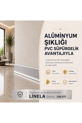 Linela Suya Dayanıklı Pvc Süpürgelik 8 Cm - Gümüş - Lnl411