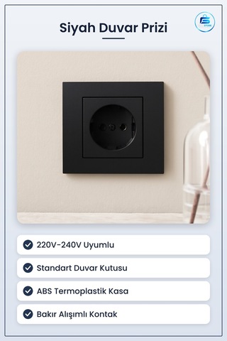 Priz Siyah Standart Duvar Prizi 220v 240v Konut Ofis Ticari Elekt