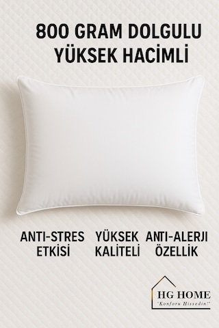 Mikrofiber Dolgulu Uyku Yastığı 50x70 Cm 800 Gr Dolgun Yumuşak Konforlu Yastık Beyaz