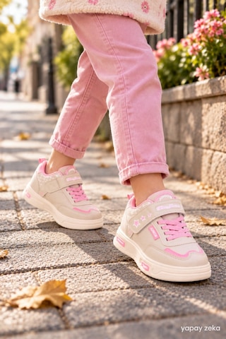 Mini Bonito Unisex Çocuk Sneaker Işıklı Tabanlı Günlük Spor Ayakkabı 26-30 Numara Arası Işıklı Bej
