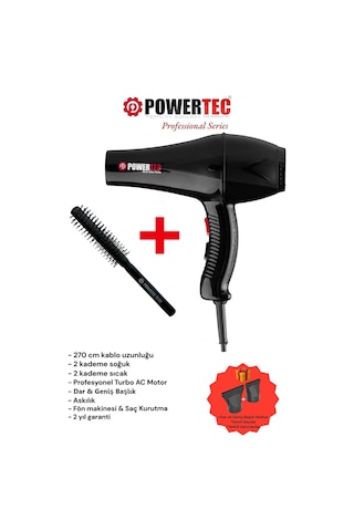 Powertec TR-901 Profesyonel Fön Makinesi + Berber Fön Fırçası