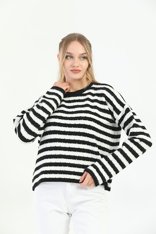 Youknitwear You Angora Çizgili Kazak Lacivert
