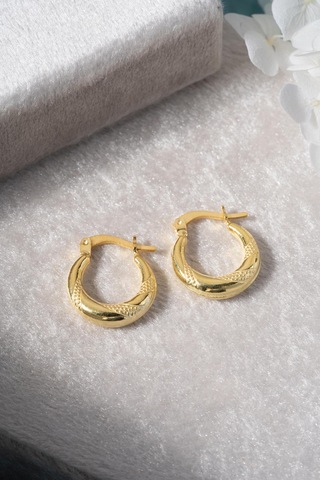 925 Ayar Gümüş Gold Rengi Noktalı 15 Mm Şarnel Küpe Gold