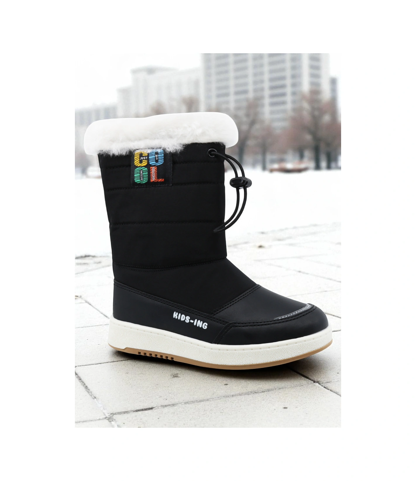 Khayt Astor Sıcak Astar Su Ve Soğuk Dayanıklı Çocuk Kar Botu Siyah