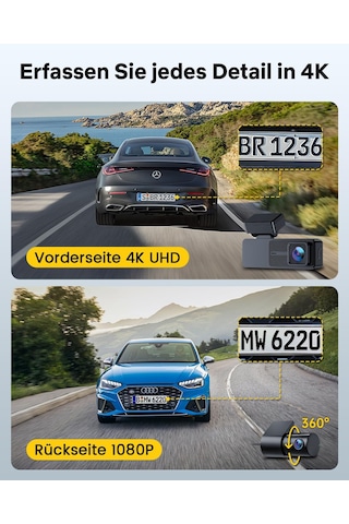 Gku Dashcam Araba Ön Arka, 4k/2.5k Dokunmatik Ekranlı 3,18 İnç, Gps 5g Wi-fi Araç Kamerası, Çift Araç Kamerası, 64gb Sd Kart, Park İzleme, Wdr, 170 Geniş Açı, G-sensörü, Döngü Kayıt, Maks. 256gb