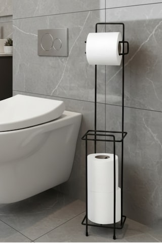 Yedek Hazneli Wc Tuvalet Kağıtlığı - Siyah Ferforje Metal Lüx Banyo Kağıtlık Siyah