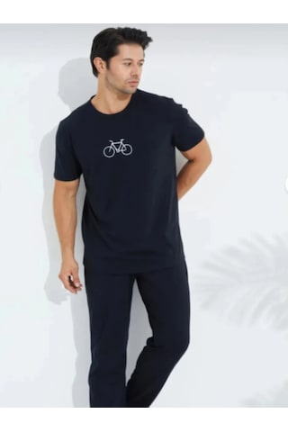 Pijamask Erkek Bisikletli Kısa Kollu Pijama Takımı Siyah