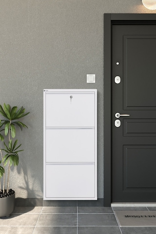 Arpelia Metal Ayakkabılık 3 Lü Kilitli Beyaz