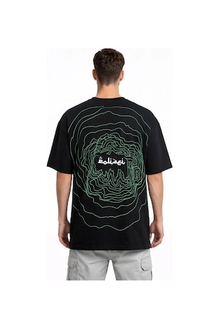 Vexor Erkek Bisiklet Yaka Baskılı Kısa Kollu Tişört Streetwear Günlük Basic Pamuklu T-shirt - Siyah