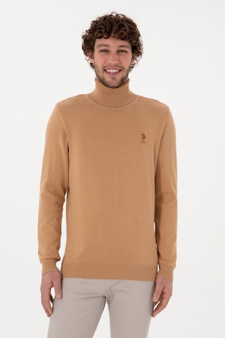 U.S. Polo Assn. Erkek Slim Fit Balıkçı Yaka Camel Melanj Basic Kazak 50288884-VR122