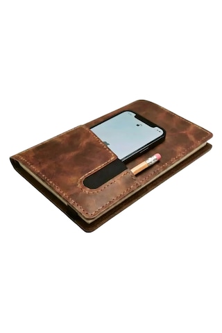 Bilikolik Hakiki Deri A5 Defter Kılıfı, El Yapımı, Telefon Cepli Ajanda Organizer, Defter Ve Kalem Dahil Kahverengi - Taba