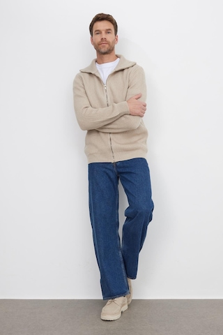 Tudors Erkek Slim Fit Dik Yaka Fermuarlı Vizon Düz Hırka-41800 Vizon