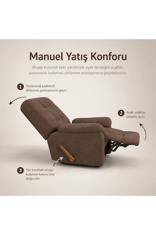 Smarto Relax Ticino Manuel Mekanizmalı Ergonomik Tv Koltuğu Berjer Baba Koltuğu Vizon