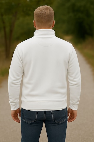 Yarım Fermuarlı Erkek Polar Sweatshirt - Sıcak Tutan , Rahat Kalıp Beyaz