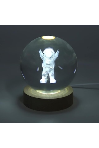 Szypzstore 3d Astronot Kristal Top Gece Lambası, Led Ahşap Tabanlı Lazer Oymalı Şeffaf Cam Top, Doğum Günü Hediyeleri Için Çok Renkli Dekoratif Sevimli Astronot Lambası, Çocuklar, Ev Pıp2fk Siyah