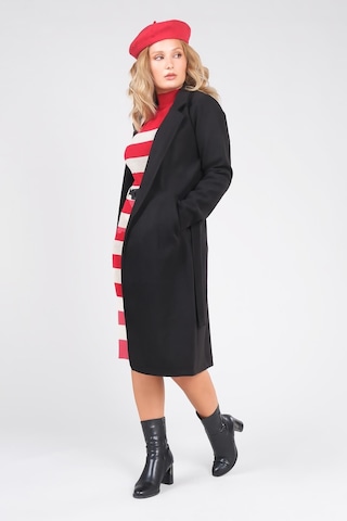 Giyim Dünyası Kadın Astarsız Kuşaklı Kaşe Kaban Siyah 001