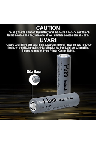 I-gen Industrial E003 Inr 18650 3.7v 2500 Mah 12c 9.25wh Li-ıon Şarjlı Pil Düz Başlı Lityum Pil 4'lü Paket