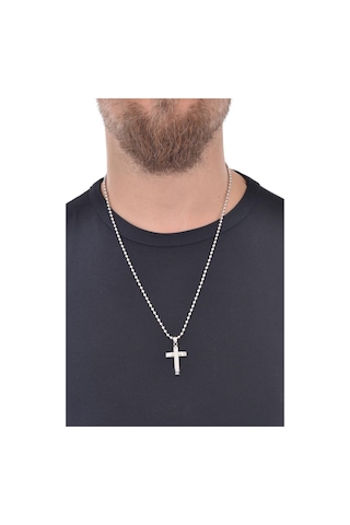 Erkek Top Zincir Çelik Haç Simge Uçlu Kolye Gümüş