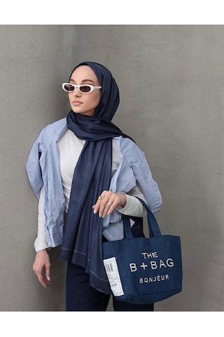 Bushu Monogram Twill Şal 70x190 Lacivert