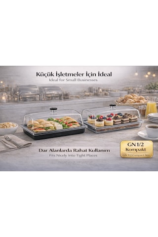Polikarbon Gn 1/2 Fanus Kapaklı Servis Tepsisi 32.5x26.5 Cm Şeffaf Sunum Endüstriyel Kullanım