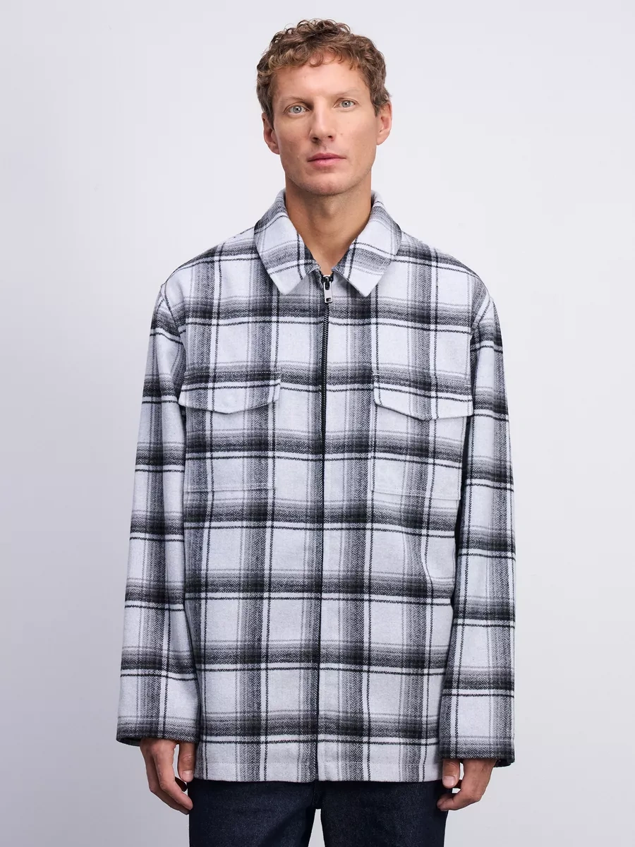 Zarına Kareli Baskılı, Fermuarlı, Mevsim Geçişi İçin Gömlek Ceket 246051626 Beyaz Pırlanta